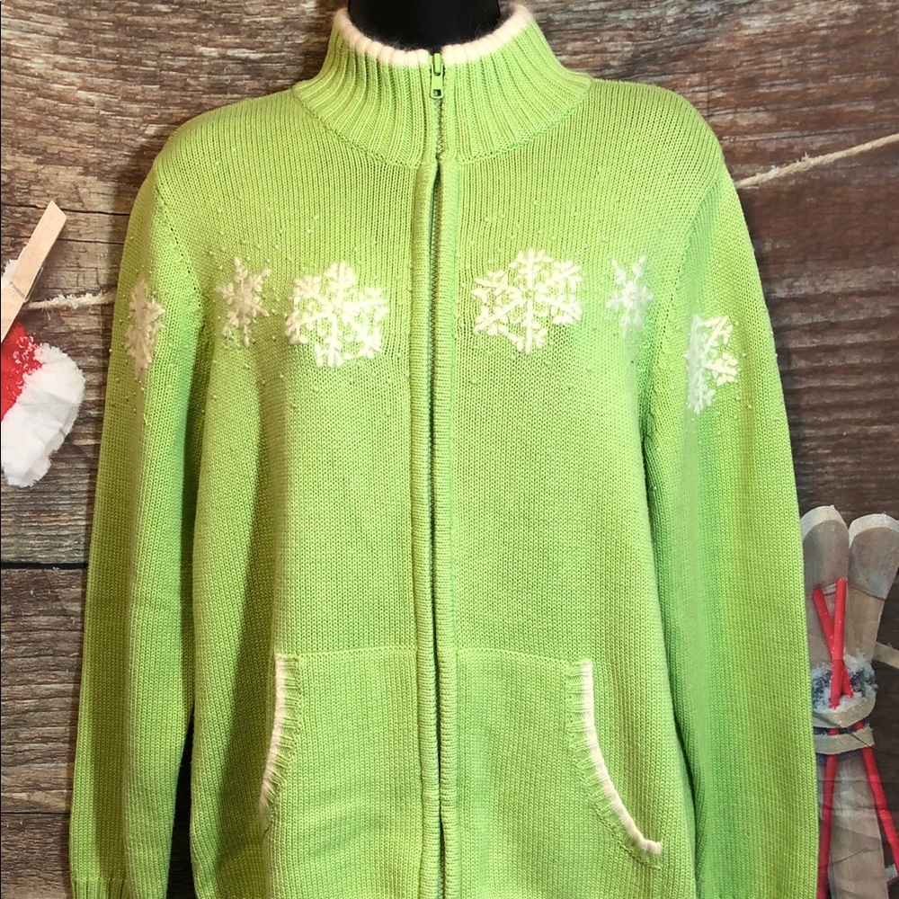 Quacker Factory Green Zipper Sweater Medium